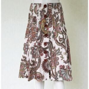 CAbi Paisley Button Front Cotton Skirt Boho Knee Length Size 10 Festival 861